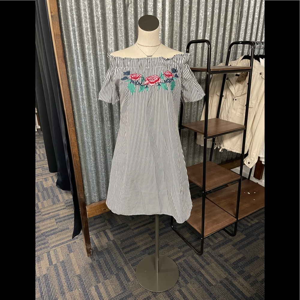 Embroidered off the shoulder dress